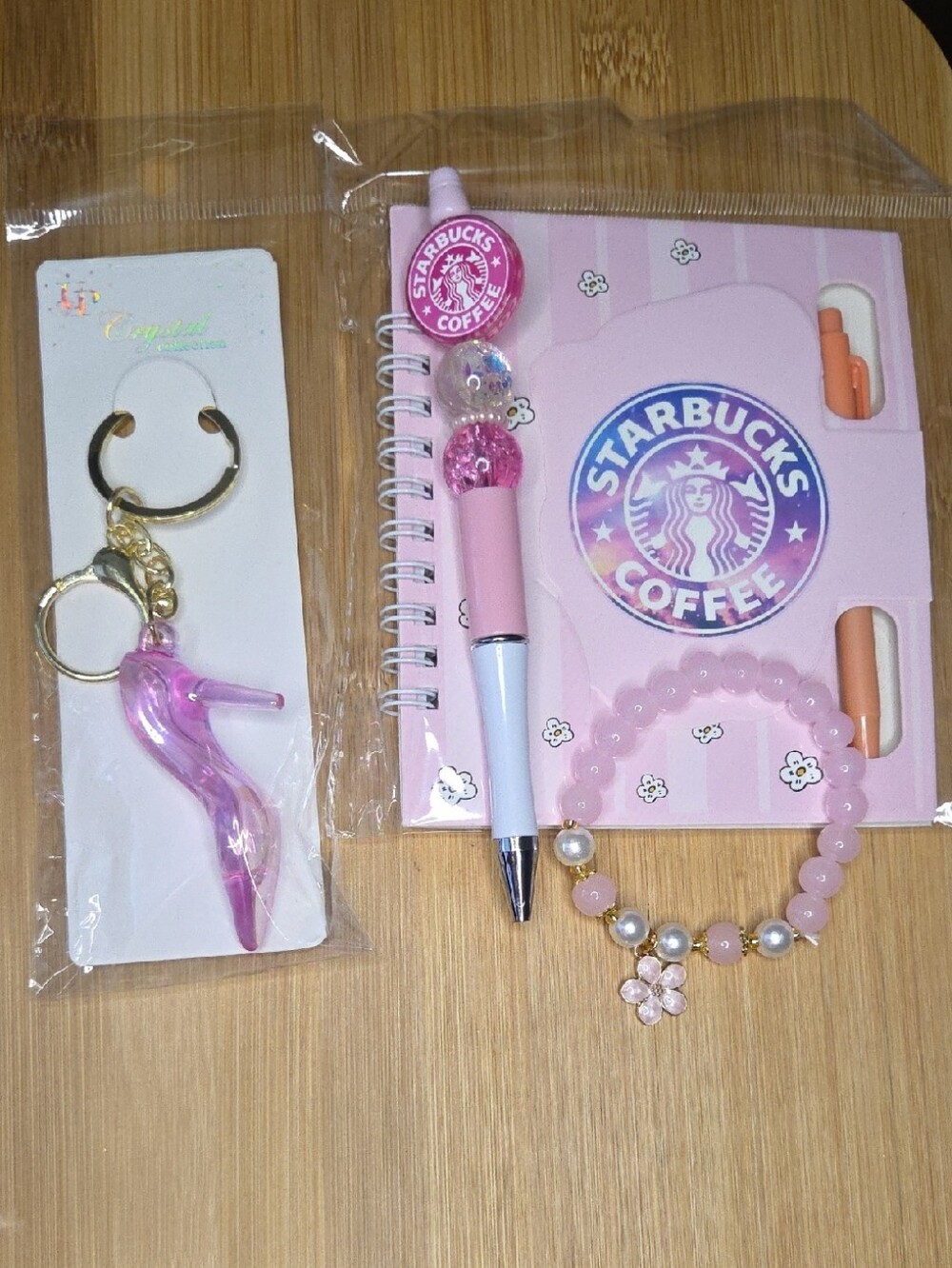 Starbucks Pink Mini Notebook Set with Matching Pen, Bracelet & Charm